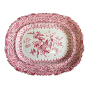 A Very Fine Antique Pink Transferware Decorated Staffordshire Pattern Platter "Asiatic Plants" Pattern, Circa 1840's