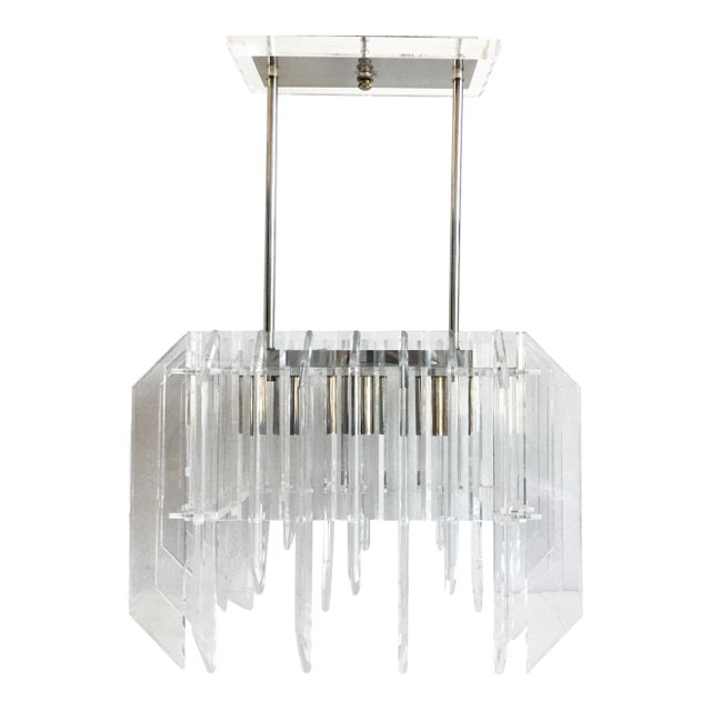 Monumental 1970s Lucite Skyscraper Chandelier For Sale