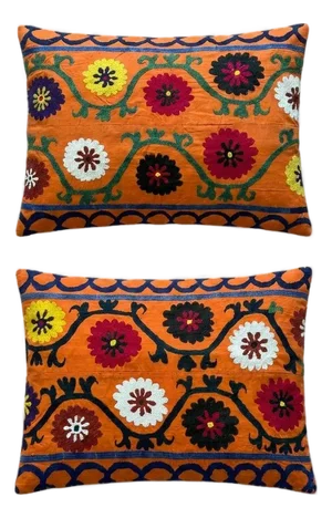 Folk Art Suzani Lumbar Pillow Cover 20'' X 26'' - Set of Two