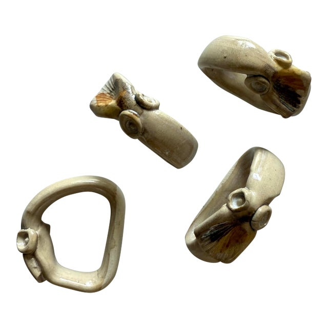 Vintage Hand Painted Pottery Napkin Rings For Sale