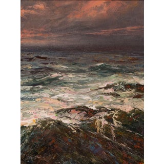 The Point by Sparky LeBold | Oil on canvas Seascape with turbulent waves and a dramatic sky For Sale