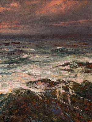 The Point by Sparky LeBold | Oil on canvas Seascape with turbulent waves and a dramatic sky