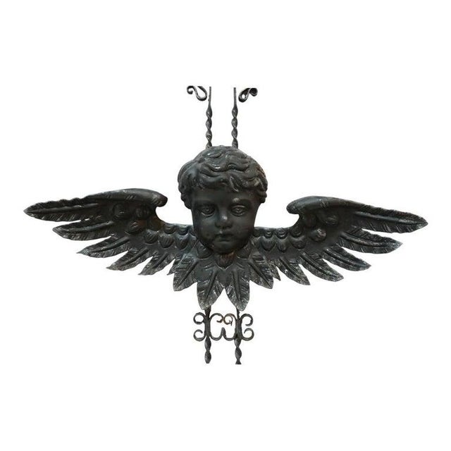 Traditional Figural Cherub Wrought Iron Hanging Garden Planter C1920 For Sale - Image 3 of 7