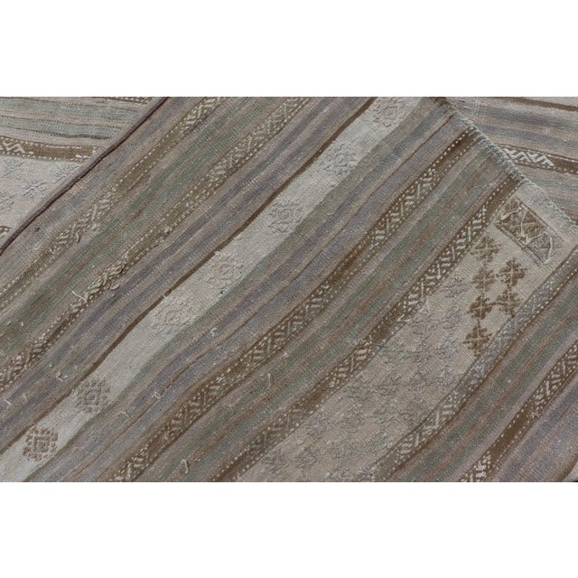 Striped Turkish Flat-Weave Kilim in Muted Colors and Tribal Motifs 5'5 X 10'4 For Sale - Image 11 of 11