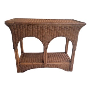 Vintage Arched Wicker Coastal Regency Console Table For Sale