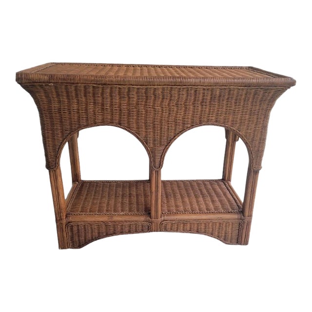 Vintage Arched Wicker Coastal Regency Console Table For Sale