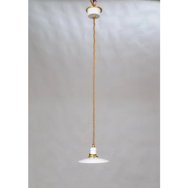 Hanging Rope Light With Milk Glass Shade For Sale - Image 4 of 6