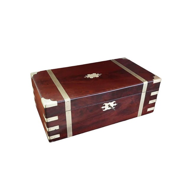 Large Antique Campaign Brass Mounted Writing Box, 1850 For Sale - Image 14 of 14