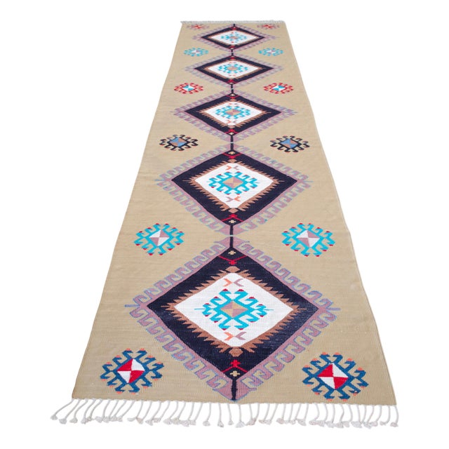 Hand Woven Silk Runner Rug. Extra Long Hallway Decor. Turkish Silk Kilim. Luxury Decor - New - 3′1″ X 14′2″ For Sale - Image 4 of 17