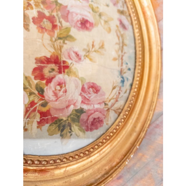 18th or 19th Century French Floral Oil Painting With Roses in Oval Frame For Sale - Image 10 of 12