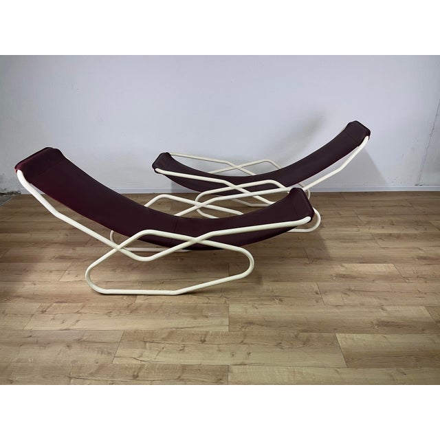 Set of Italian Painted Iron and Leather Deckchairs, 1950s For Sale - Image 4 of 9