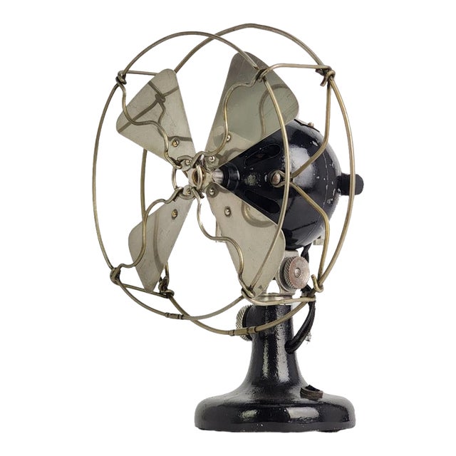 Circa 1911 Carleton Ball Motor Fan Ac DC Nickel Blade and Cage/Guard For Sale