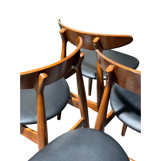 Black Vintage Set of 4 Greta Dining Chairs in Teak Wood and Black Leather For Sale - Image 8 of 9
