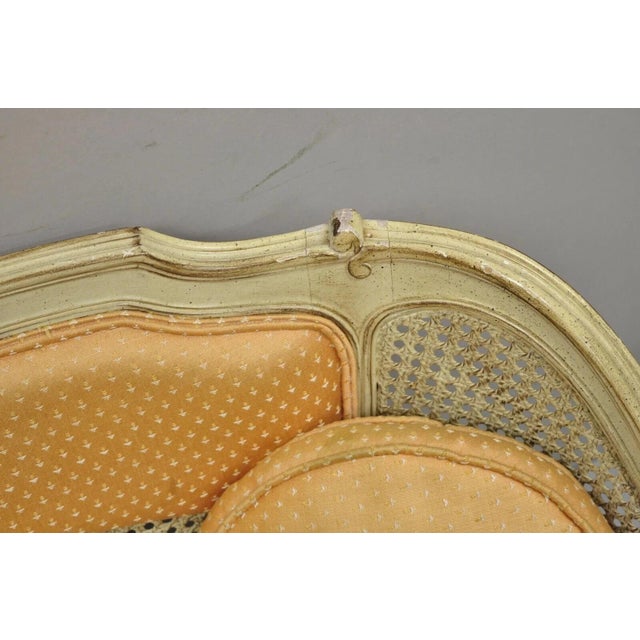 Vintage French Louis XV Victorian Style Small Cream Painted Settee Loveseat Sofa For Sale - Image 11 of 12