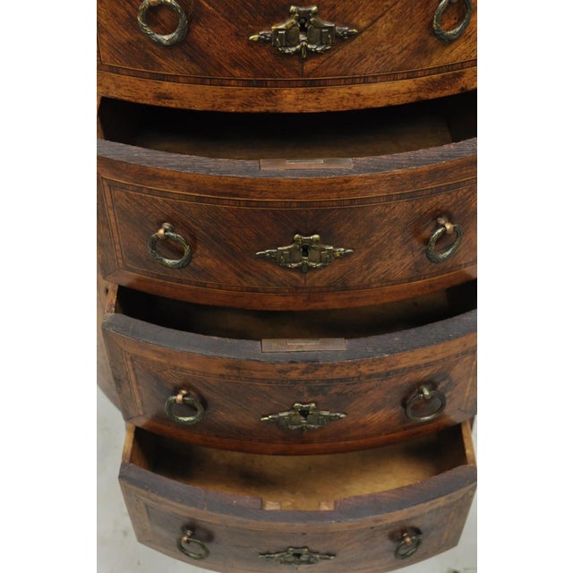 Antique French Louis XV Style Demilune Marble Top 4 Drawer Nightstand Table Pair For Sale - Image 18 of 18