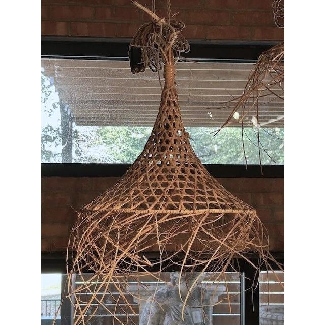 Tan Pair of Decorative French Rattan Pendant Lights For Sale - Image 8 of 10