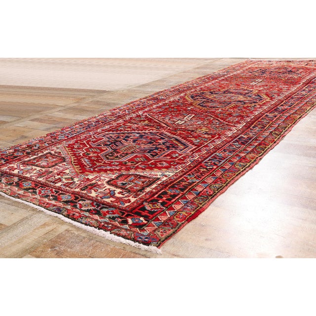Red Vintage Persian Heriz Rug Runner, 04'06 X 13'11 For Sale - Image 8 of 10