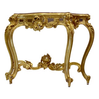 Antique Louis Philippe Italian Giltwood Console Table with Red Marble Top, 19th Century For Sale