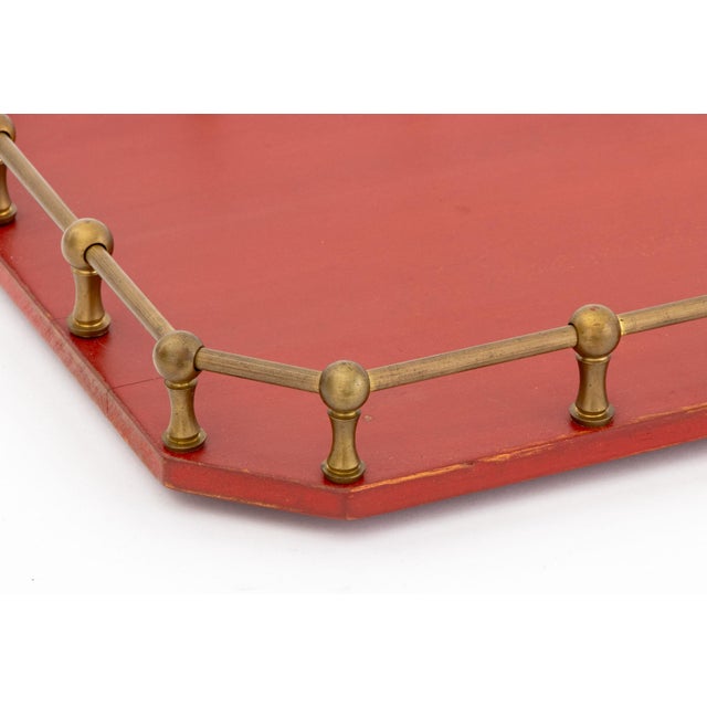 Late 20th Century Modern Brass Galleried Wood Serving Trays, 2 For Sale - Image 5 of 8