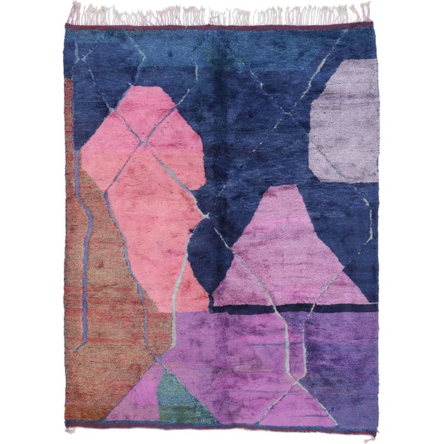 Colorful Abstract Beni Mrirt Moroccan Rug - 09'03 X 11'07 For Sale - Image 9 of 9