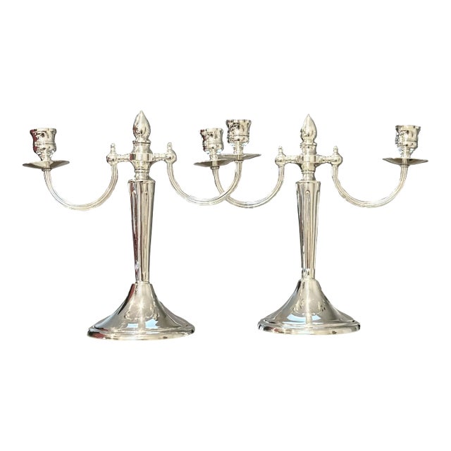 Silver Plated Candle Holders Vintage English Art Deco Early 20th Century - A Pair For Sale