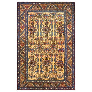Antique Persian Lilihan Wool 5x7 Yellow, Orange & Blue Handmade Area Rug #9902439 For Sale