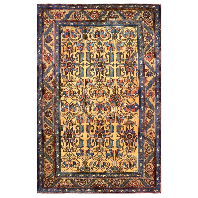 Antique Persian Lilihan Wool 5x7 Yellow, Orange & Blue Handmade Area Rug #9902439 For Sale