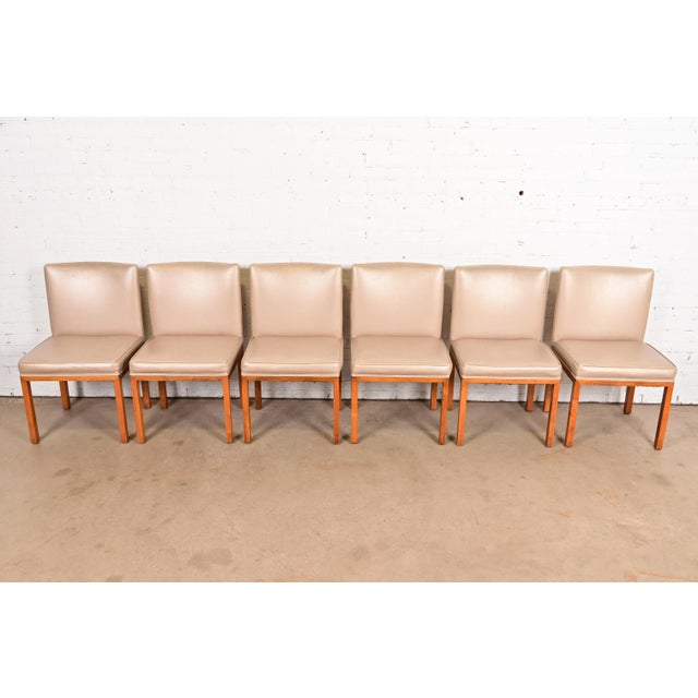 Mid-Century Modern John Widdicomb Style Modern Parsons Leather Dining Chairs, Set of Six For Sale - Image 3 of 12