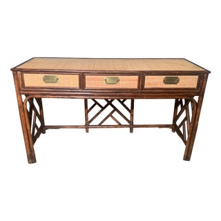 Mid-Century Modern Rattan Side Table with Glazed Top, 1950s For Sale
