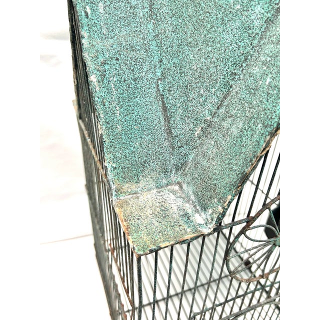 Vintage Architectural Metal Birdcage With Green Patina Roof For Sale - Image 9 of 11