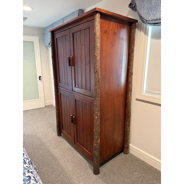 Wood Rustic Solid Wood Entertainment Armoire With Log Details by Flat Rock Furniture For Sale - Image 7 of 10