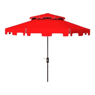Outdoor Zimmerman 9ft Double Top Market Umbrella - Red/White Trim For Sale