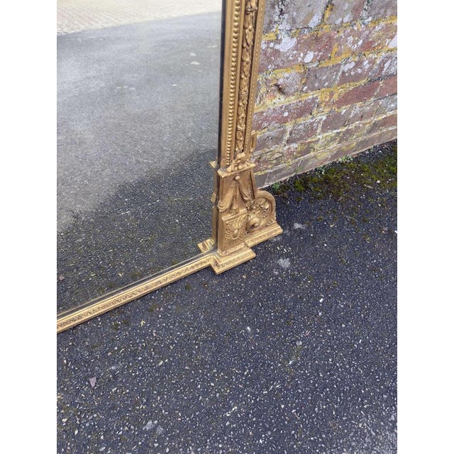 Large Antique English Carved Wood and Gesso Gilt Overmantle Mirror, 1800s For Sale - Image 5 of 8