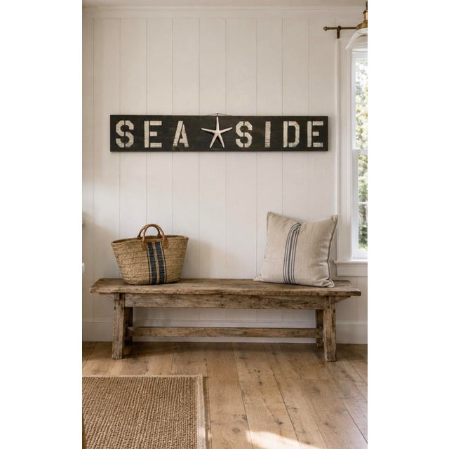 This vintage hand-painted SEA★SIDE wall sign is a one-of-a-kind nautical decorative piece crafted from a reclaimed solid...