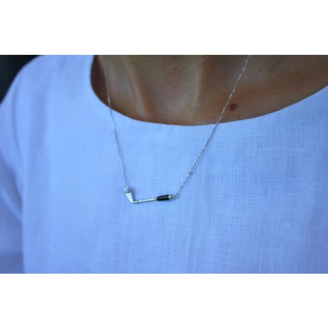 Metal Diamond Black Onyx Golf Club Birdie Jewelry 18 Karat White Gold Charm Pendant Necklace For Sale - Image 7 of 9
