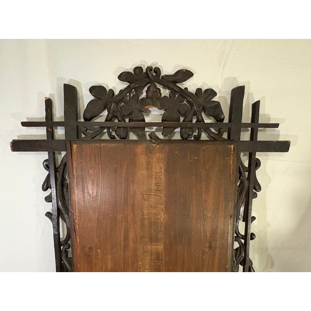 Stunning, Delicate Hand-Carved Antique Black Forest Walnut Mirror 1897 Austria For Sale - Image 11 of 14