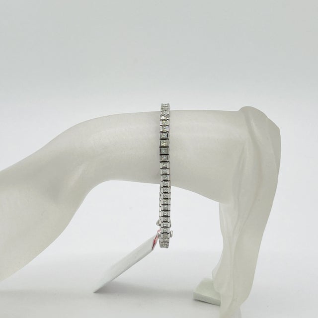 Gorgeous 4.69 ct. white diamond princess cuts. Handmade in 14k white gold. Length is 7".