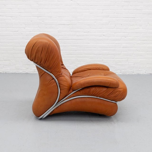 Italian Corolla Lounge Chair in Cognac Leather by I.P.E., 1970s For Sale - Image 4 of 16
