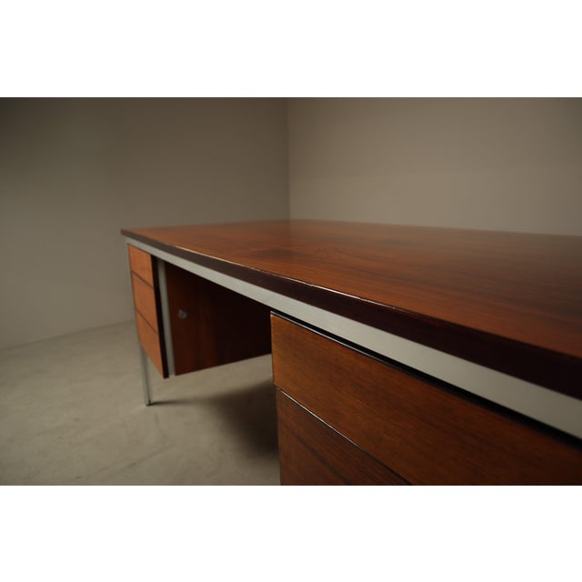 Wood Selene Executive Desk from Ora Acciaio, Italy, 1970s For Sale - Image 7 of 17