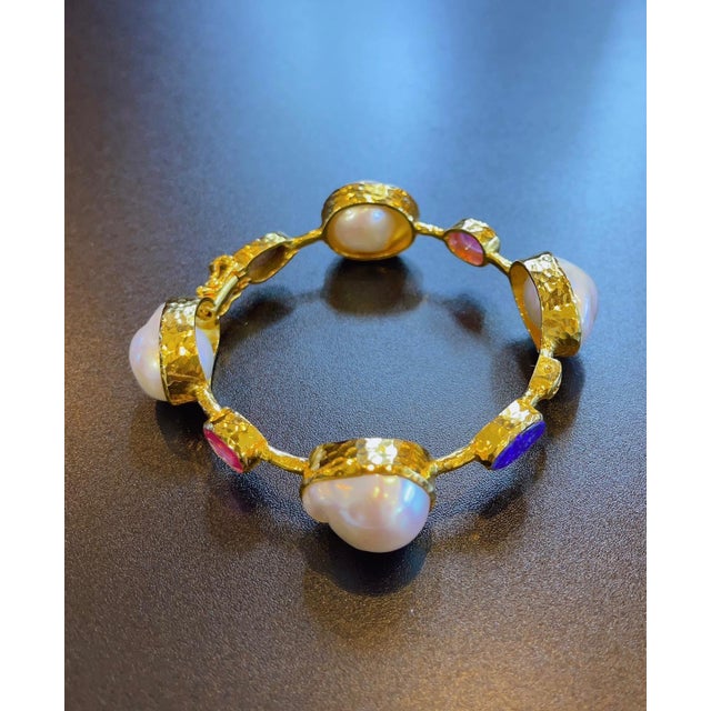 Bochic “Capri” Vintage Ruby, Blue Opal & South Sea Pearl Bangle in 18K Gold & Silver Details: Designer: Bochic Collection:...