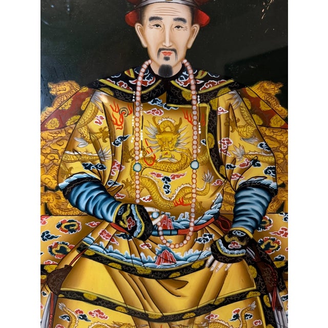 This Vintage Original Chinese Reverse Painted Glass Painting depicting Emperor Kangxi is a unique and stunning piece that...