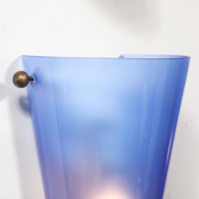 Mid-Century Hand-Blown Periwinkle Murano Glass Conical Sconces Signed Cenedese For Sale - Image 12 of 16