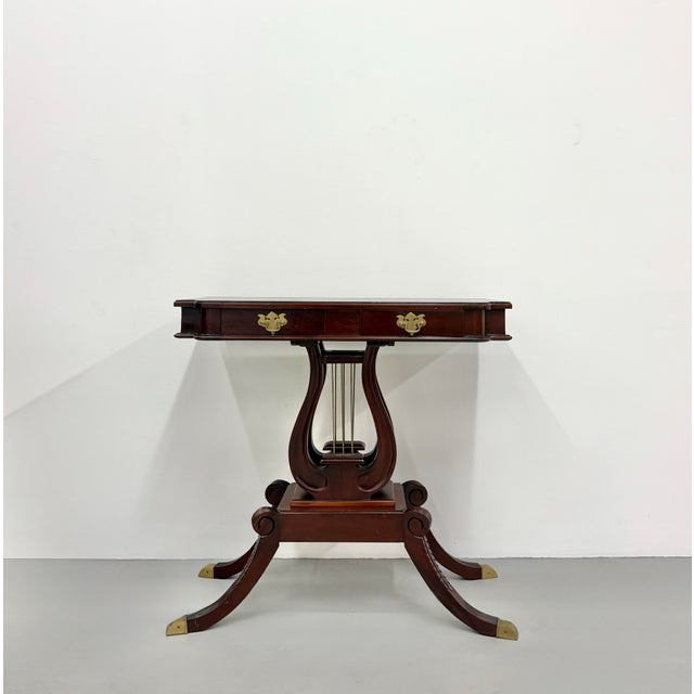 Traditional Vintage Double Harp Mahogany Lyre-Base Console Table For Sale - Image 3 of 6