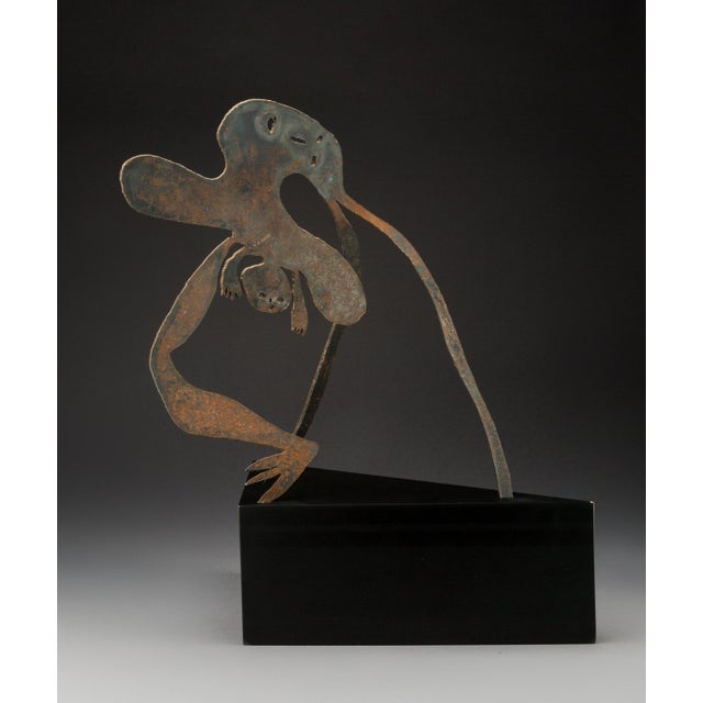 Menashe Kadishman (Israeli, 1932-2015) Birth Iron 17-1/2 inches (44.5 cm) high on a 6-1/4 inches (15.9 cm) high wood base...