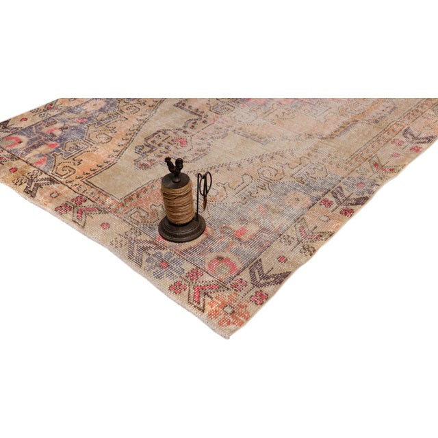 Traditional Vintage Oushak Beige Wool Area Rug, 4' 4'' X 7' 0'' For Sale - Image 3 of 6