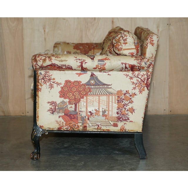 Mid 19th Century Rare Circa 1880 Howard & Sons Aesthetic Movement Chinoiserie Two-Seat Sofa With Claw & Ball Feet For Sale - Image 5 of 12