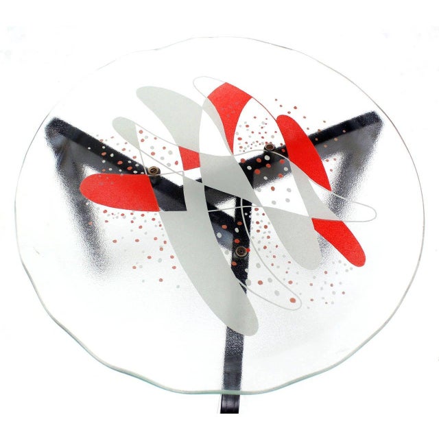 Wood Art Glass Scallop Edge Bowl Tray Top Tapered Leg Stackable Nesting Side Table For Sale - Image 7 of 10