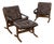 Vintage Siesta Chairs and Ottoman in Brown Leather and Plywood by Ingmar Relling for Westnofa, 1960s, Set of 3 For Sale