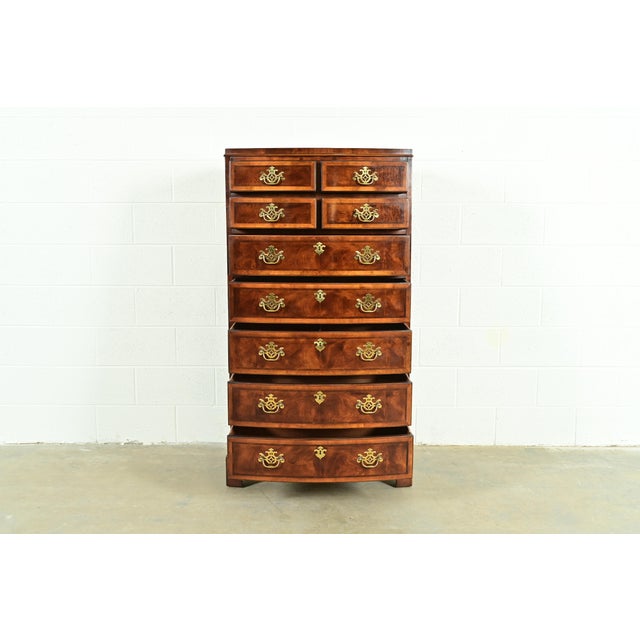 1980s Henredon Georgian Mahogany and Burl Wood Highboy Dresser For Sale - Image 5 of 14