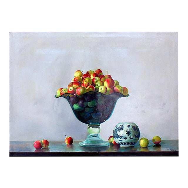 Crystal Vase with apples - Original Oil on Canvas - 2001 2001 For Sale